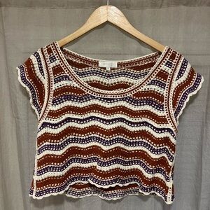 Rebellion Crochet Wave Blouse - Cream, Burnt Orange, Purple